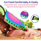 SiliSlick Kitchen Knife Set, Titanium Coated Stainless Steel Colorful Blades, Chef, Bread, Santoku Utility & Paring Knives, Magnetic Mounting Rack & Portable Sharpener