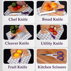 Kitchen Knife Set, 9-Pieces Purple Professional Chef Knife Set with Hollow Handle, Ultra Sharp Stainless Steel Knife Block Set with Accessories for Cutting Slicing Dicing Chopping