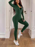 Zip Up Long Sleeve Top and Leggings Active Set THRIXINE