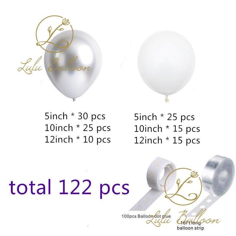 122 pieces White Silver Latex Balloon Arch Garland Kit For Baby Shower Wedding Birthday Graduation Anniversary Bachelorette Party Luxury Ballons Stevvex