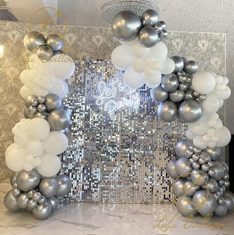 122 pieces White Silver Latex Balloon Arch Garland Kit For Baby Shower Wedding Birthday Graduation Anniversary Bachelorette Party Luxury Ballons Stevvex