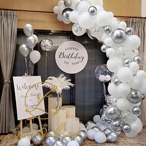 122 pieces White Silver Latex Balloon Arch Garland Kit For Baby Shower Wedding Birthday Graduation Anniversary Bachelorette Party Luxury Ballons Stevvex