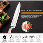 Kitchen Knife Set, 9-Pieces Pink Sharp Non-Stick Coated Chef Knives Block Set,Stainless Steel Knife Set for Kitchen with Sharpener for Cutting Slicing Dicing Chopping (Pink)