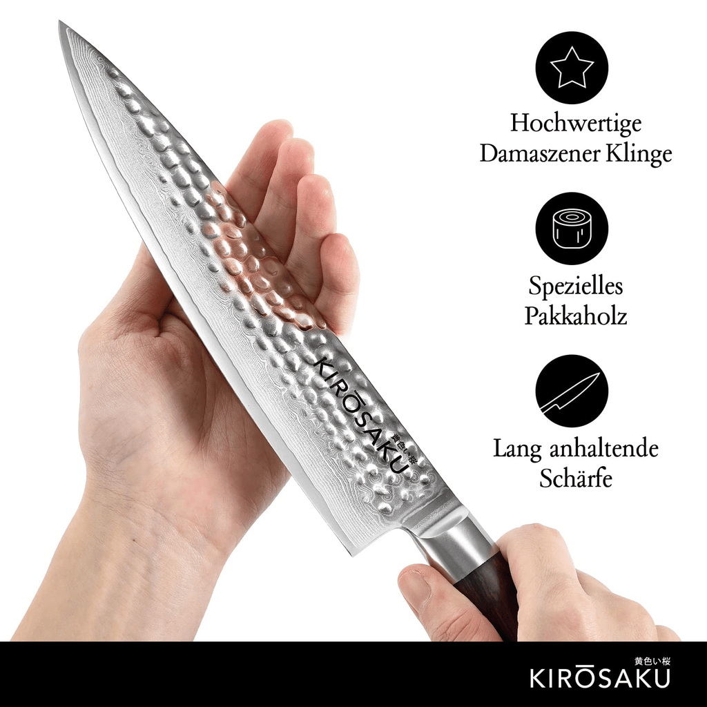 Kirosaku Premium Damascus Kitchen Knife 20cm - Extremely Sharp Kitchen Knife Made