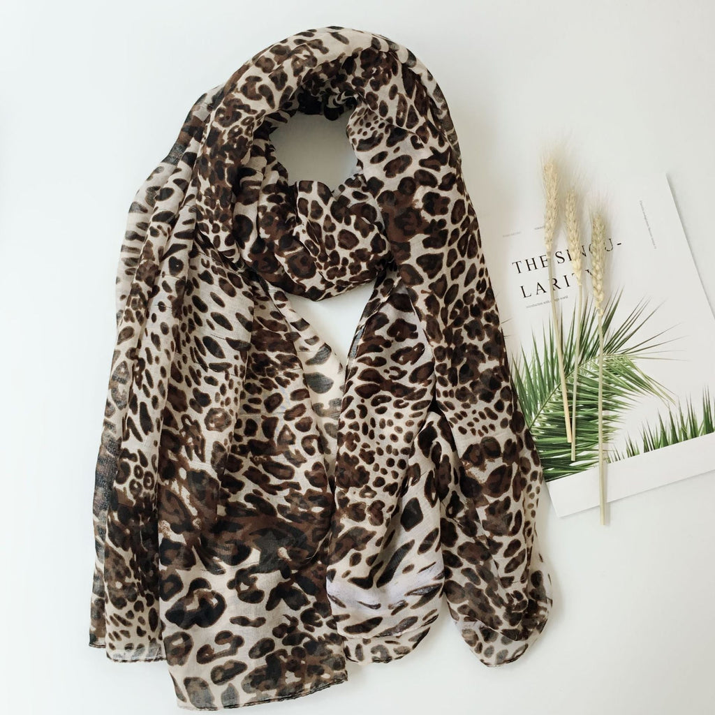 Summer Scarves for Women Lightweight Leopard Print Hawaiian Wrap Beach Shawl Voile Head Scarf Leopard Print scarf SHOMICOBOUTIQUE