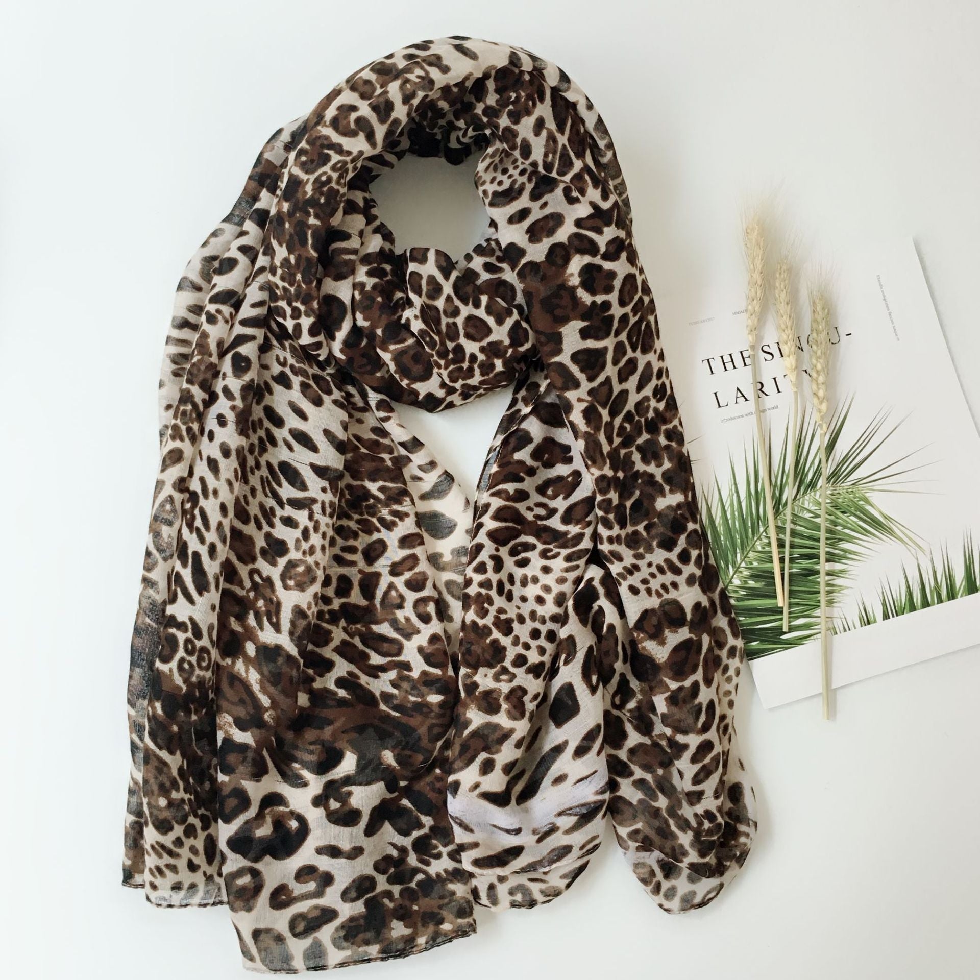 Summer Scarves for Women Lightweight Leopard Print Hawaiian Wrap Beach Shawl Voile Head Scarf Leopard Print scarf SHOMICOBOUTIQUE