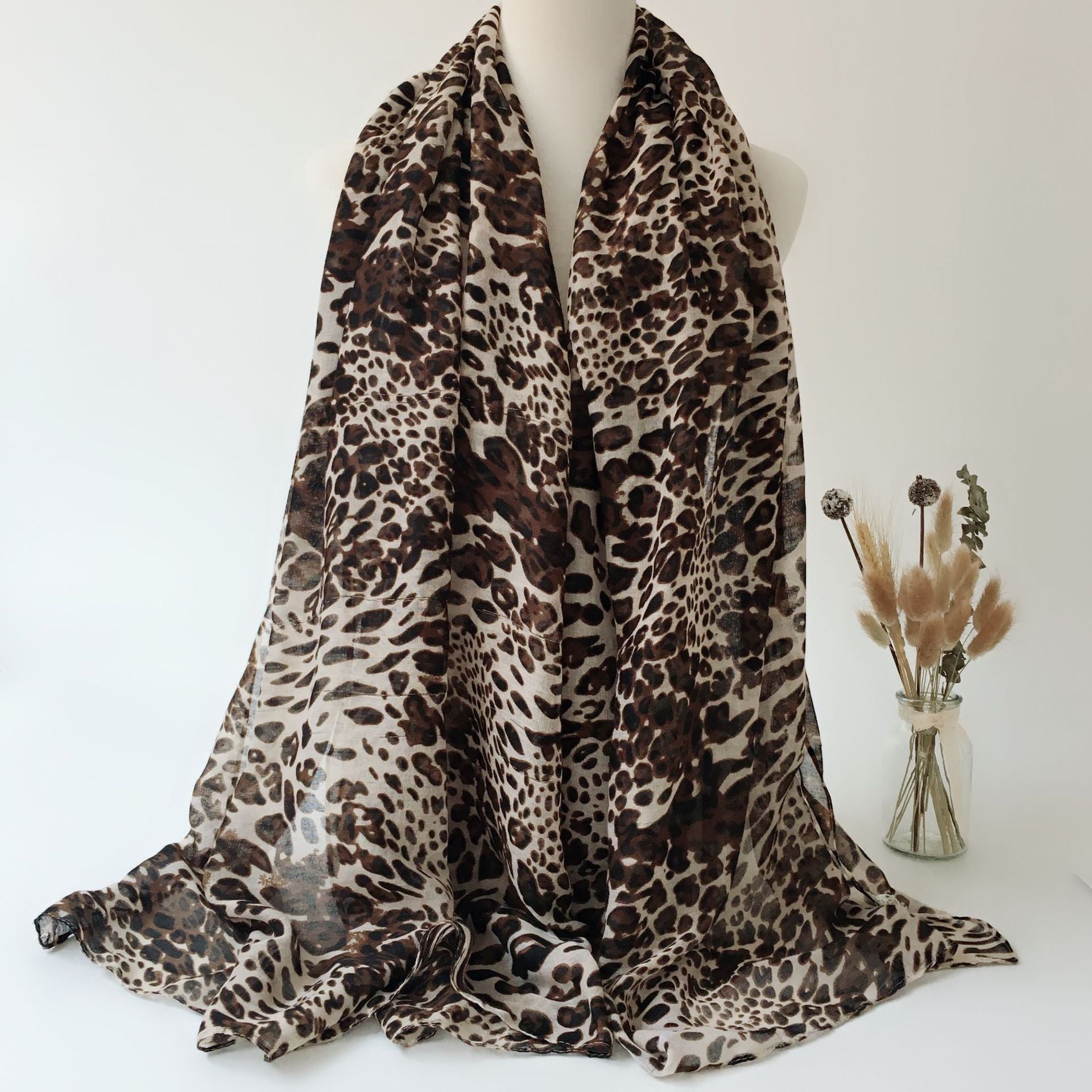 Summer Scarves for Women Lightweight Leopard Print Hawaiian Wrap Beach Shawl Voile Head Scarf Leopard Print scarf SHOMICOBOUTIQUE