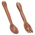 Brrnoo 2 Pcs Wooden Spoon Fork Set Reusable Salad Servers Reusable Kitchen Flatware For Home Travel,Wooden Spoon Fork Set