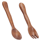 Brrnoo 2 Pcs Wooden Spoon Fork Set Reusable Salad Servers Reusable Kitchen Flatware For Home Travel,Wooden Spoon Fork Set