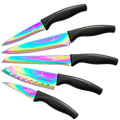 SiliSlick Kitchen Knife Set Titanium Coated Sharp Stainless Steel Rainbow Blades in its Own Sheath
