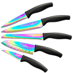 SiliSlick Kitchen Knife Set Titanium Coated Sharp Stainless Steel Rainbow Blades in its Own Sheath