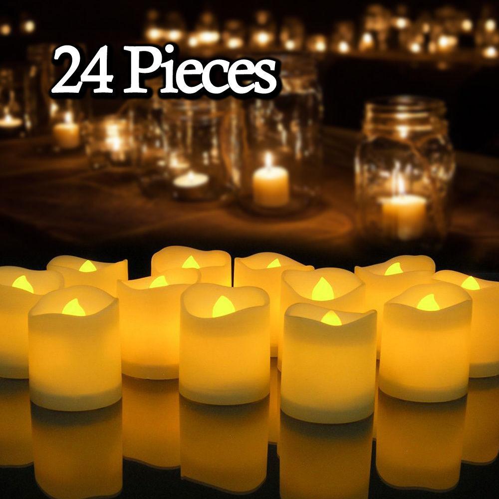 12/24Pcs Creative LED Candle Flameless LED Tea Lights with Remote Battery Operated Flickering Tea lights Candles with Timer Tea Lights Realistic Fake Candles Battery Powered Flameless Tea Light Lamp For Home Wedding Party Decoration Supplies Stevvex