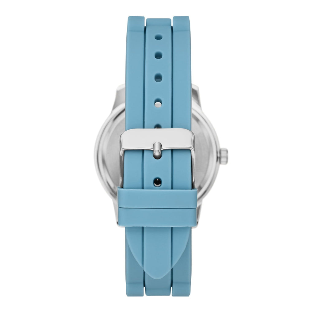 Time and Tru Ladies' Watch with Silver Round Case, Light Blue Bezel, Light Blue Sunray Dial and Light Blue Soft Silicone Strap (FMDOTT107)