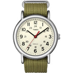 Timex Unisex Weekender Olive/Cream 38mm Casual Watch, Fabric Slip-Thru Strap