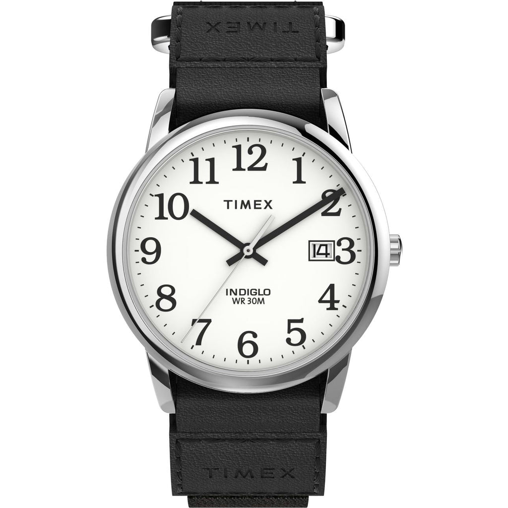 Timex Men's Easy Reader 35mm Watch ¨C Silver-Tone Case White Dial with Black FastWrap Strap