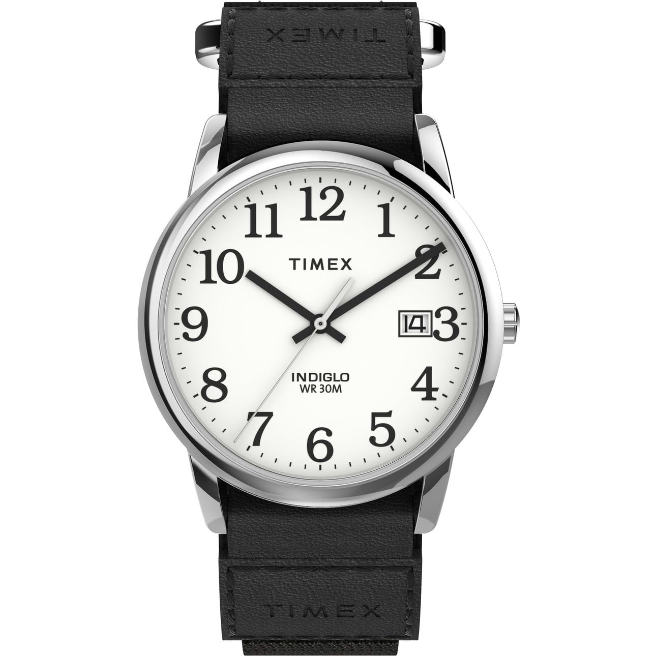 Timex Men's Easy Reader 35mm Watch ¨C Silver-Tone Case White Dial with Black FastWrap Strap