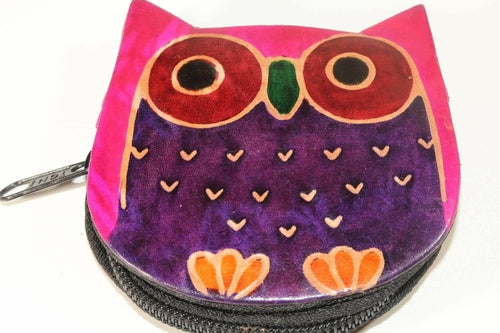 Leather Owl Coin Purse Handcrafted Embossed Compact Wallet BandsCo Straps