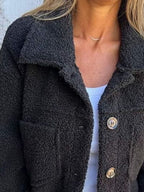 Comfortable Modern Women Full Size Fuzzy Button-Up Jacket with Drop Shoulder and Pockets Stevvex