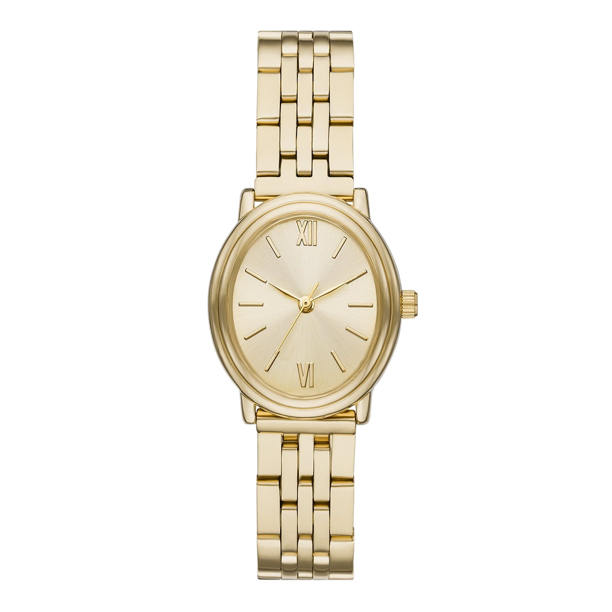 Time & Tru Women's Wristwatch: Gold Tone Oval Case and Dial, 5 Link Bracelet (FMDOTT097)
