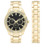 George Men's Round Black Dress Watch with a Classy Gold Tone Metal Band and Bracelet Set