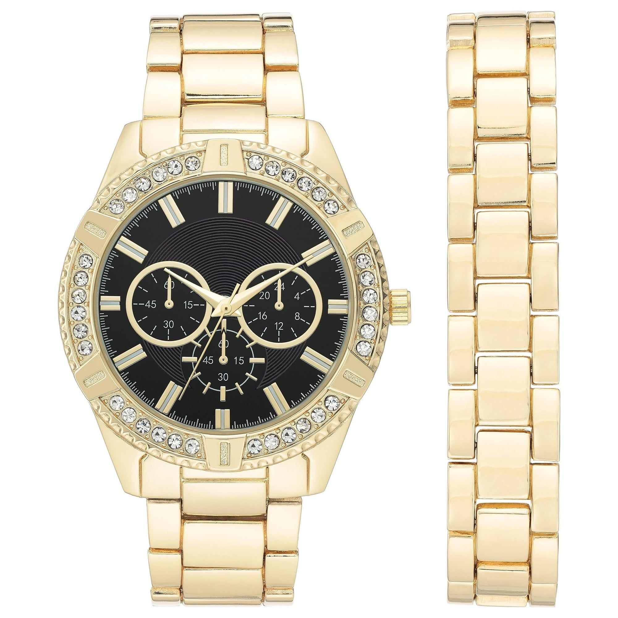 George Men's Round Black Dress Watch with a Classy Gold Tone Metal Band and Bracelet Set