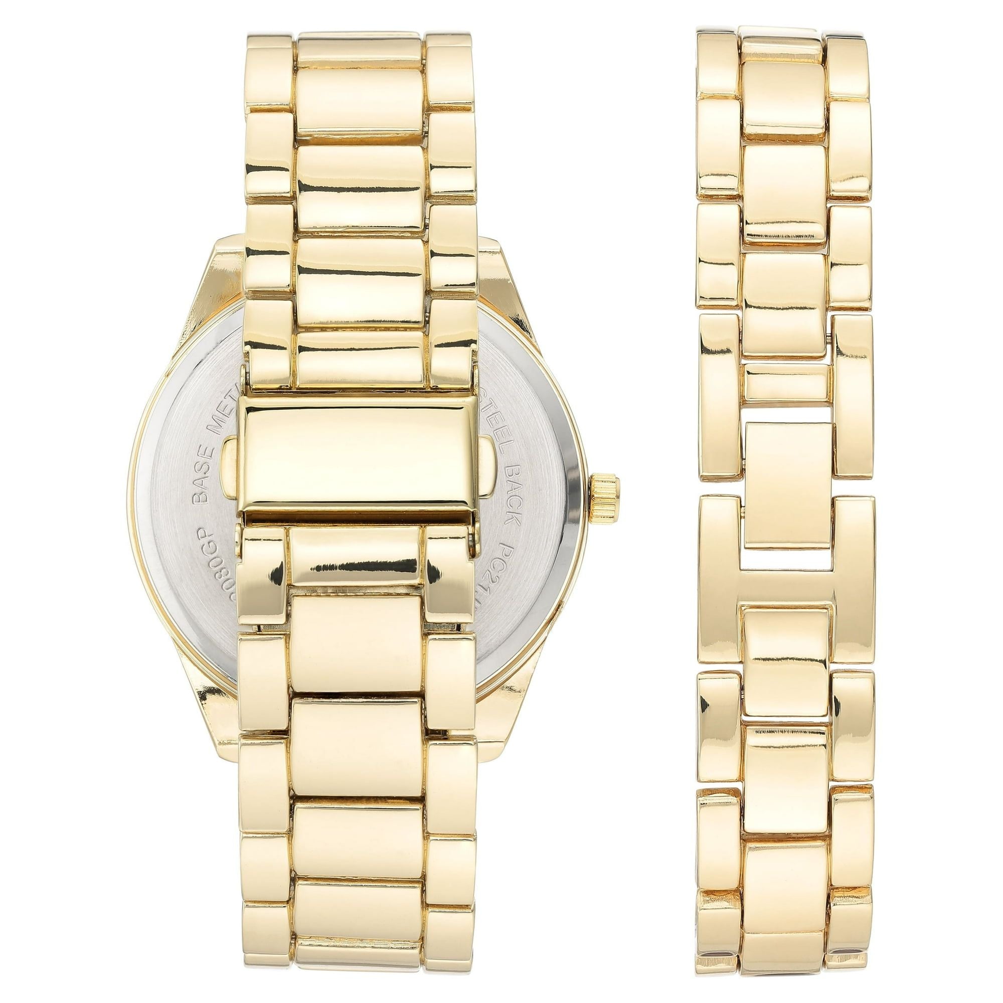George Men's Round Black Dress Watch with a Classy Gold Tone Metal Band and Bracelet Set
