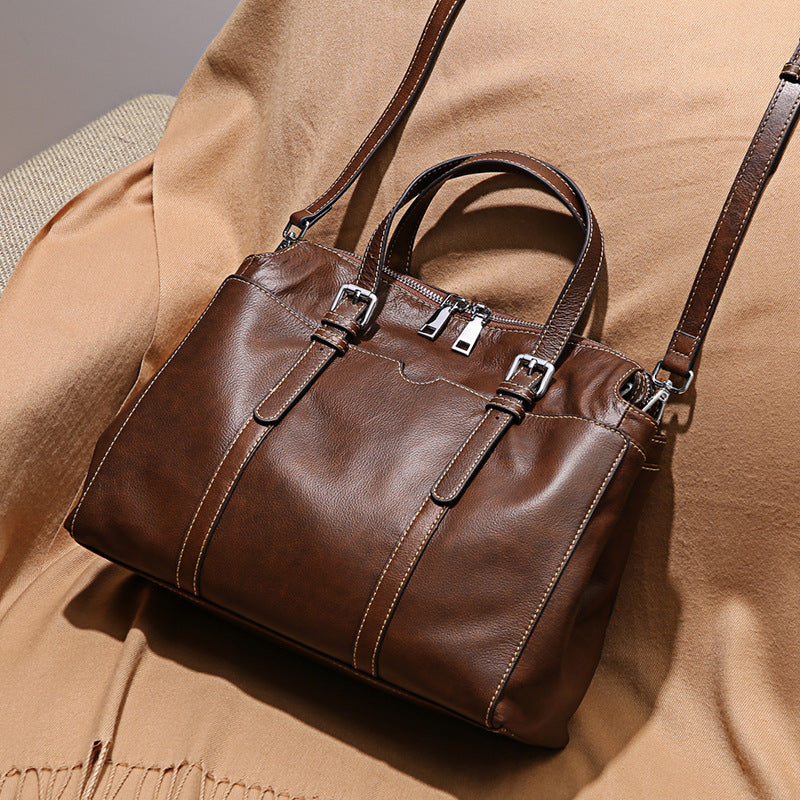 Genuine leather tote bag for women retro one-shoulder portable big purse - SJB-DIAMOND ELITES