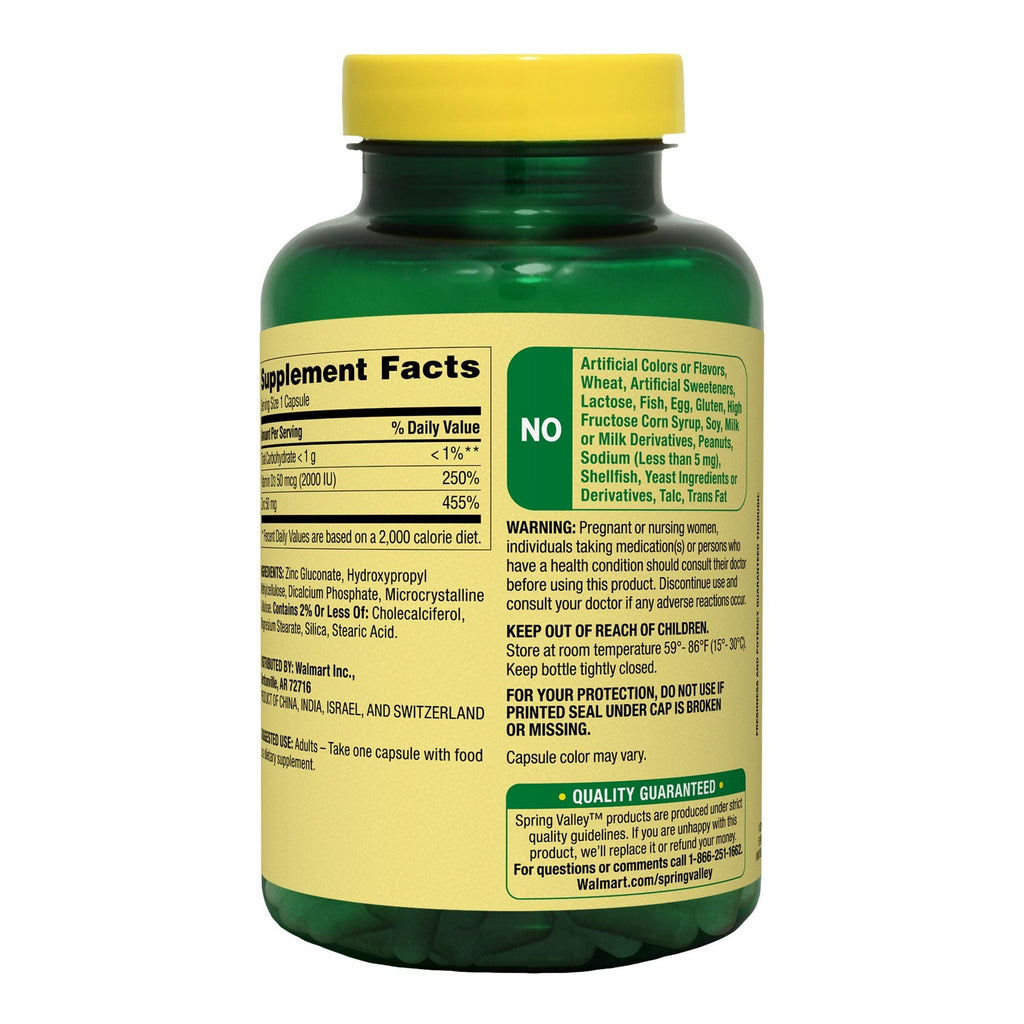 Spring Valley Zinc with Vitamin D Capsules Dietary Supplement; 50 mg; 150 Count EasyOptionXY LLC