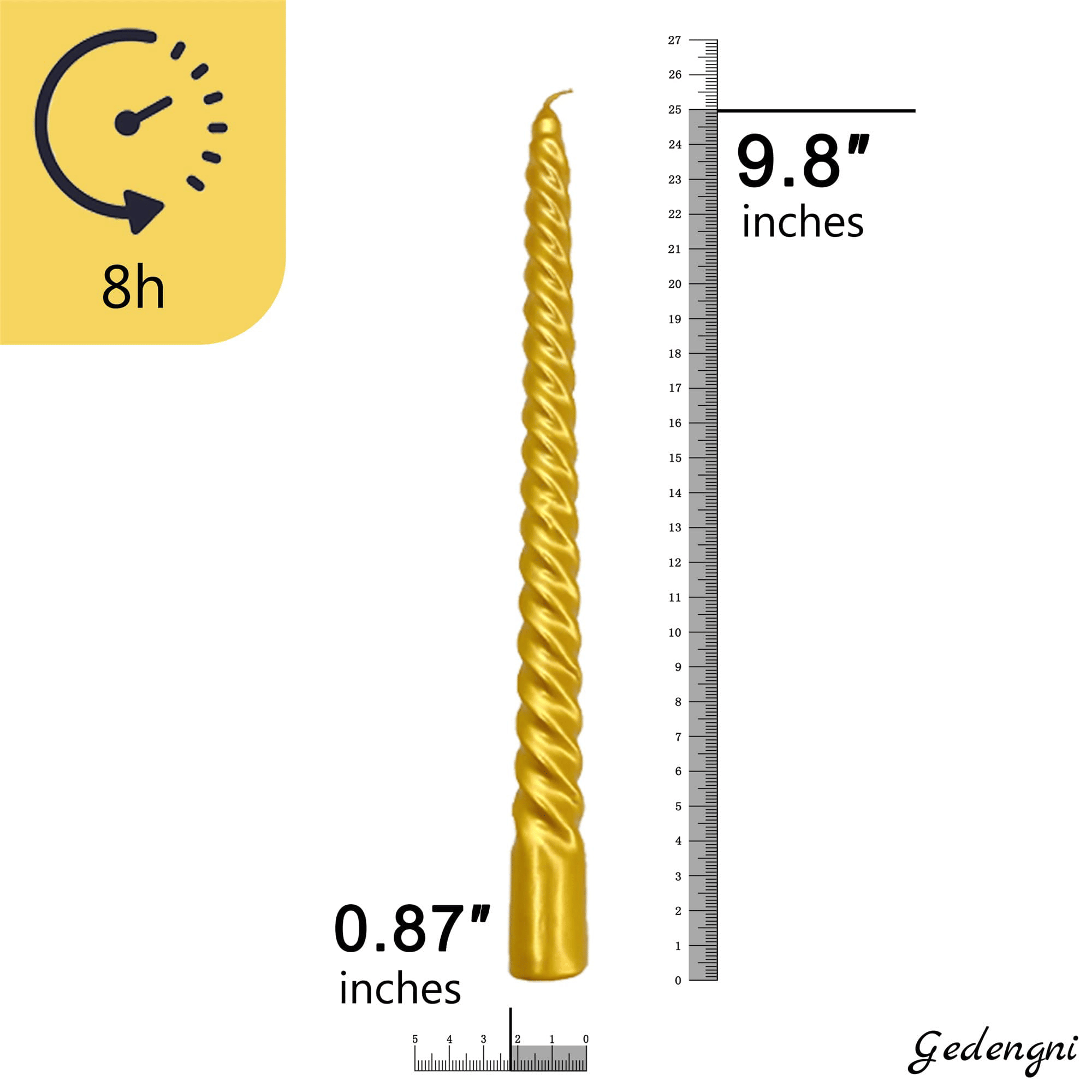 FCMSHAMD 9.8'' Gold Taper Candles-Unscented Dripless(4 Pack)