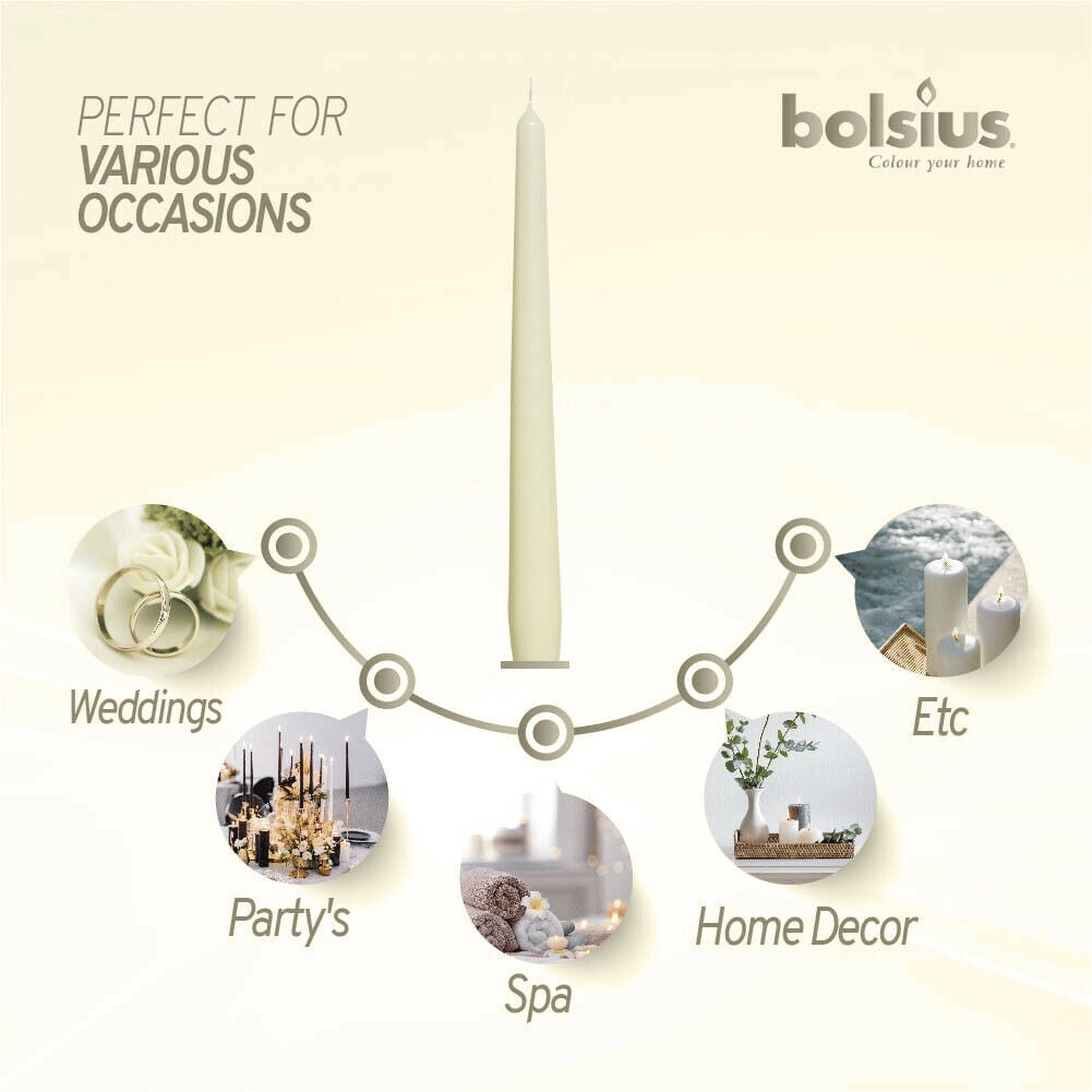 Bolsius Ivory Taper Candles 10 inch Long -100 Pack Candles for Christmas, Wedding, Dinner
