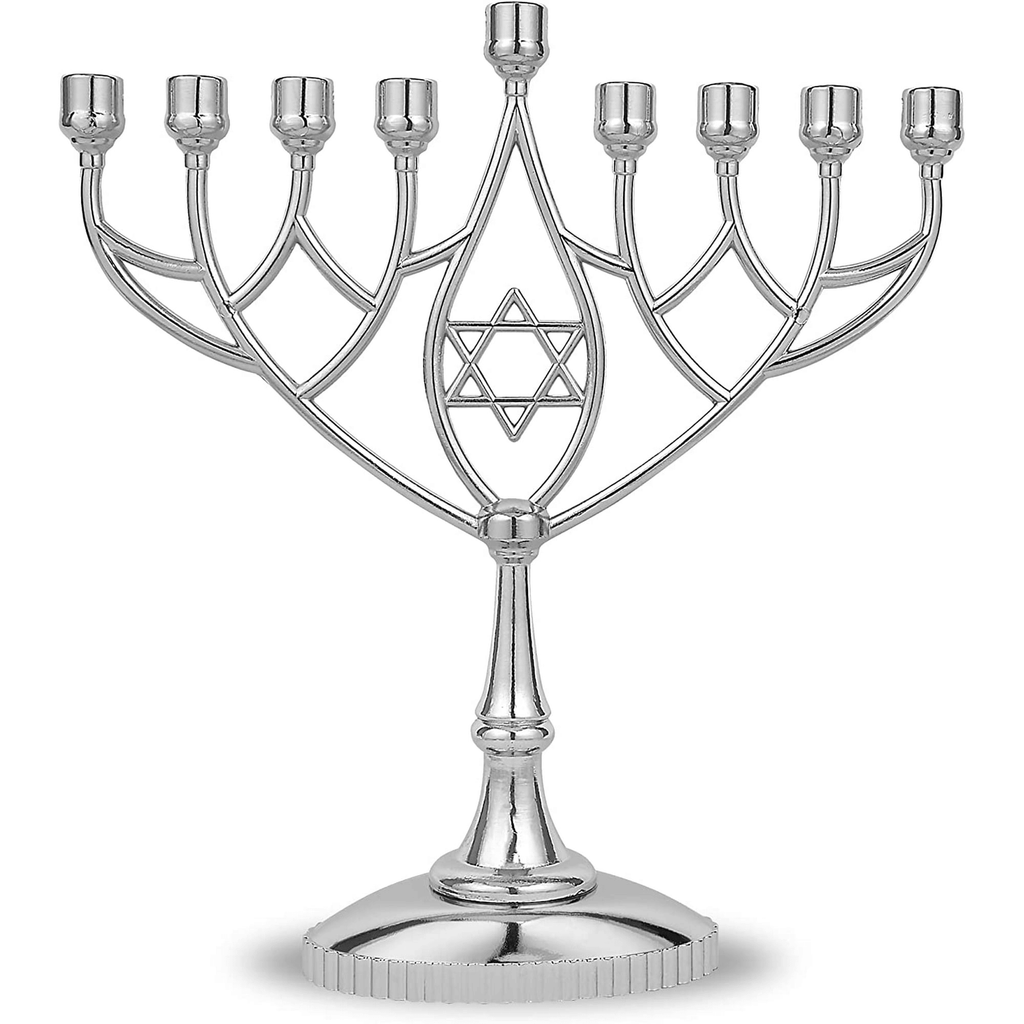 Traditional Classic Geometric H anukkah Menorah 9" Silver Plated C hanukah Candle Minorah Fits Standard Hanukah Candles by Zion J udaica