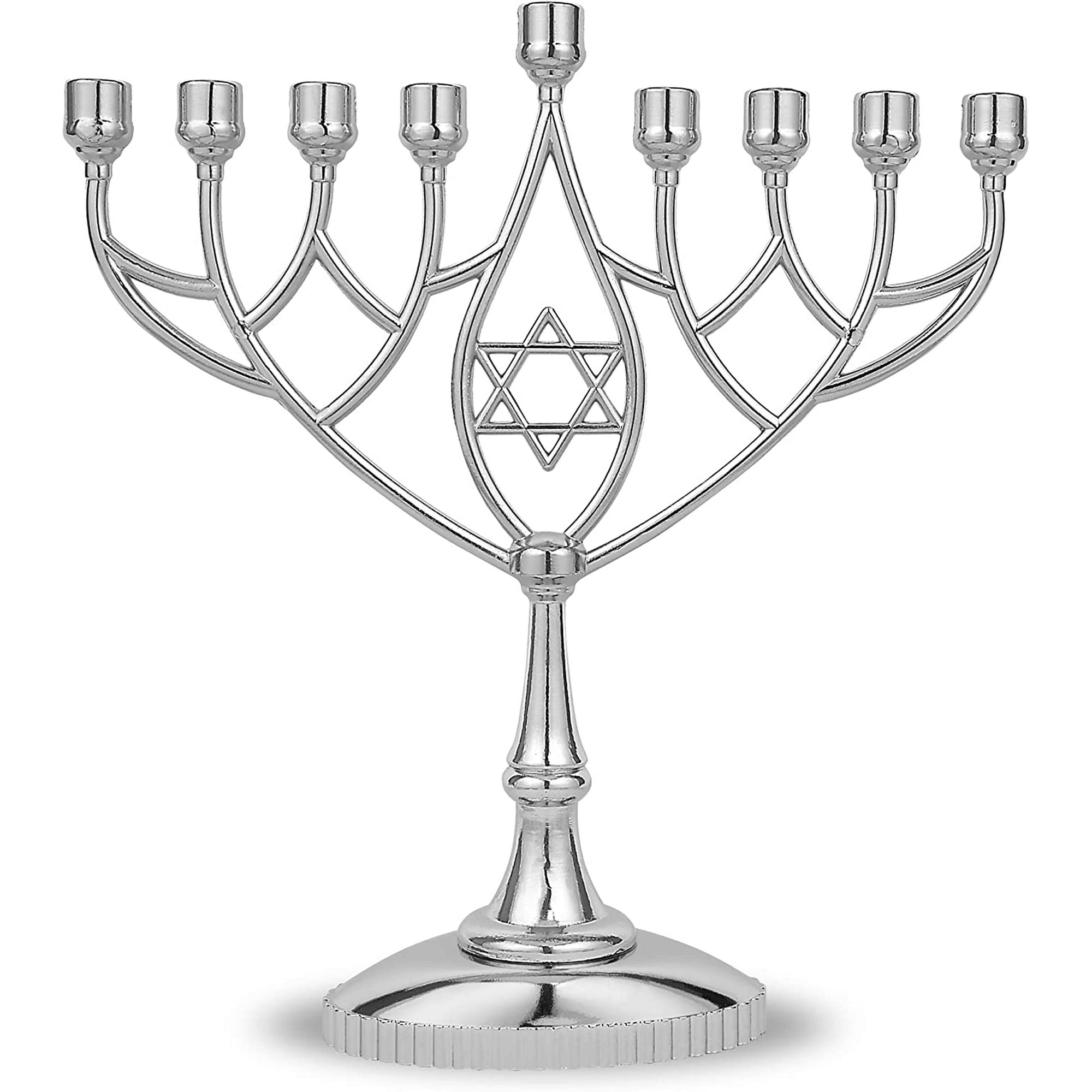 Traditional Classic Geometric H anukkah Menorah 9" Silver Plated C hanukah Candle Minorah Fits Standard Hanukah Candles by Zion J udaica