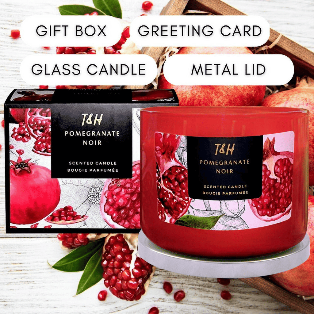 Pomegranate Noir 3 Wick Candle | Natural Soy Wax Candle for Home, 15.8 Oz Large Aromatherapy Candle for Relaxation, Scented Candle for Women and Men, Luxury Candle Gift for Him and Her