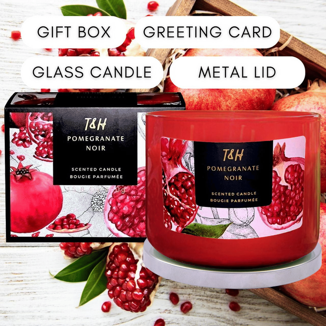 Pomegranate Noir 3 Wick Candle | Natural Soy Wax Candle for Home, 15.8 Oz Large Aromatherapy Candle for Relaxation, Scented Candle for Women and Men, Luxury Candle Gift for Him and Her