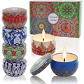 Scented Candles Soy Wax 6-Pack Gift Package Vanilla Lavender Rose Orange Lemon Amber Musk Natural for Stress Relief Aromatherapy Candle Sets Gifts for Women Men Lasting 120hours 2.5oz per tin