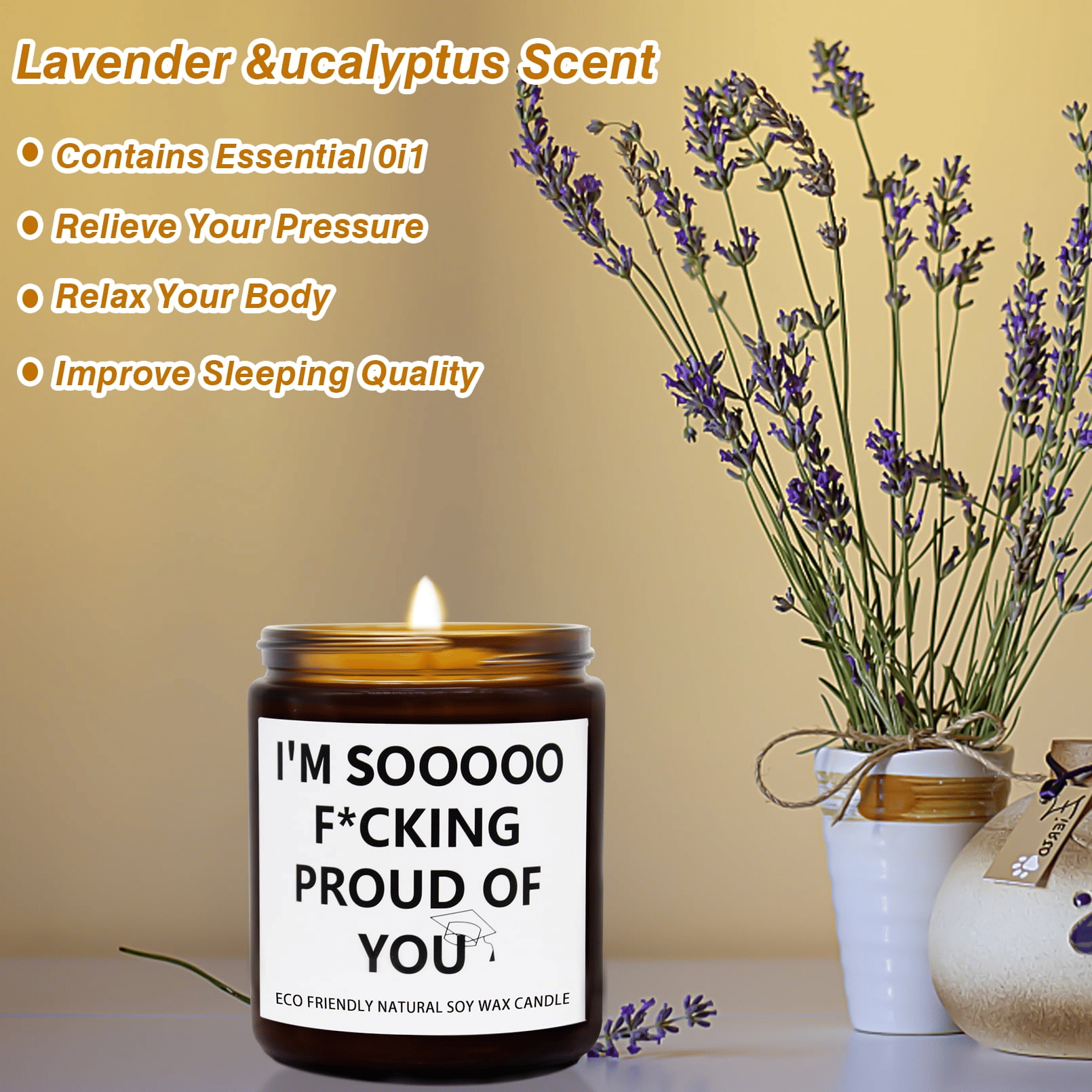 IRmm Funny Graduation Gift for Her/Him, Sooooo Proud of You Graduation Candle Soy Wax Lavender Scented Candle for Party Decorations College Grad Gift Birthday Gift