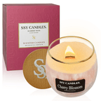 Cherry Blossom Scented Candles for Home-Jar Candles 7.9 oz Burn Time 50+ H - Wooden Wick Candle - Candles Gift for Women