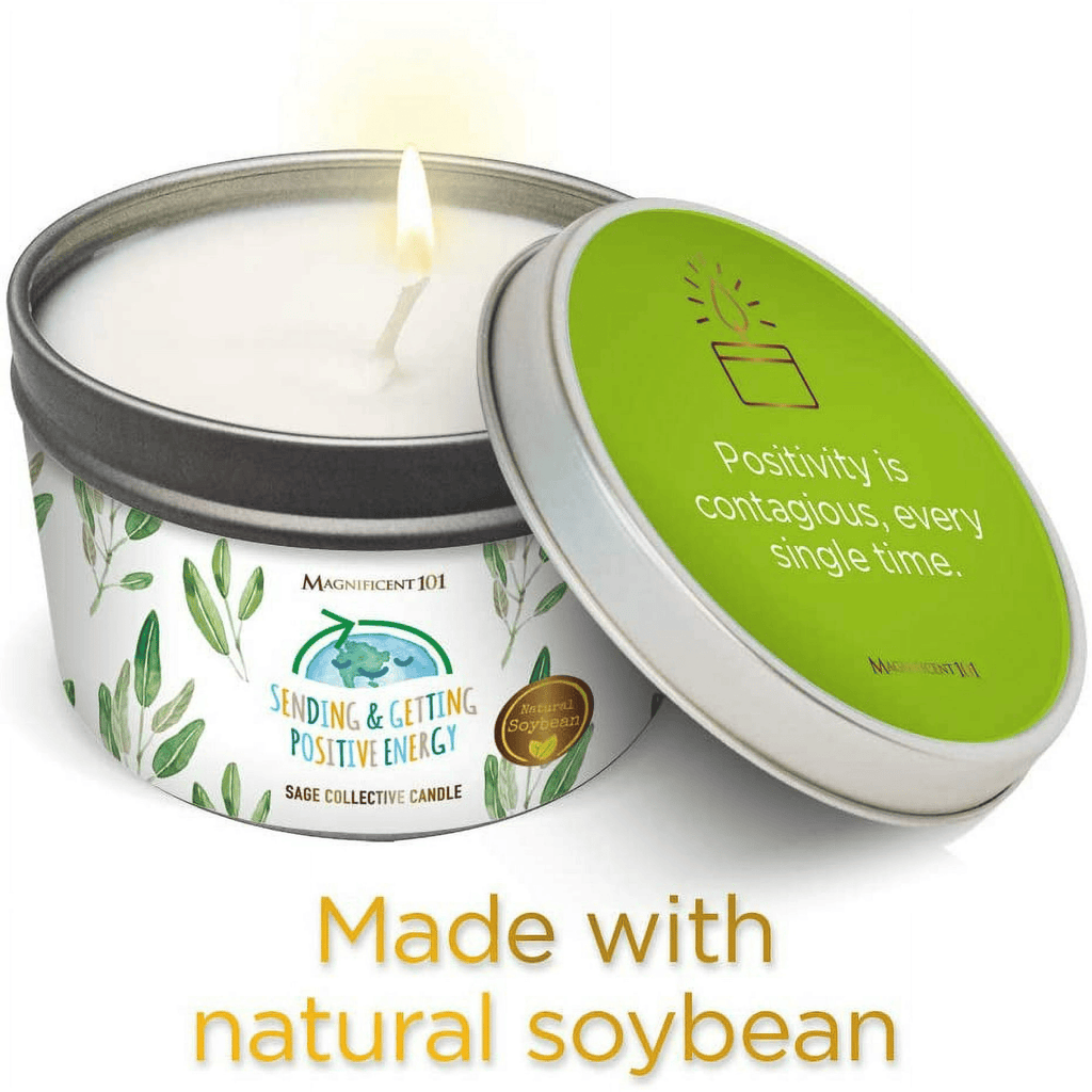 Magnificent 101 Long Lasting Sage Scented Collective Smudge Candle | 6 Oz - 35 Hour Burn | Candle for House Energy Cleansing & Manifestation | Sending & Getting Positive Energy