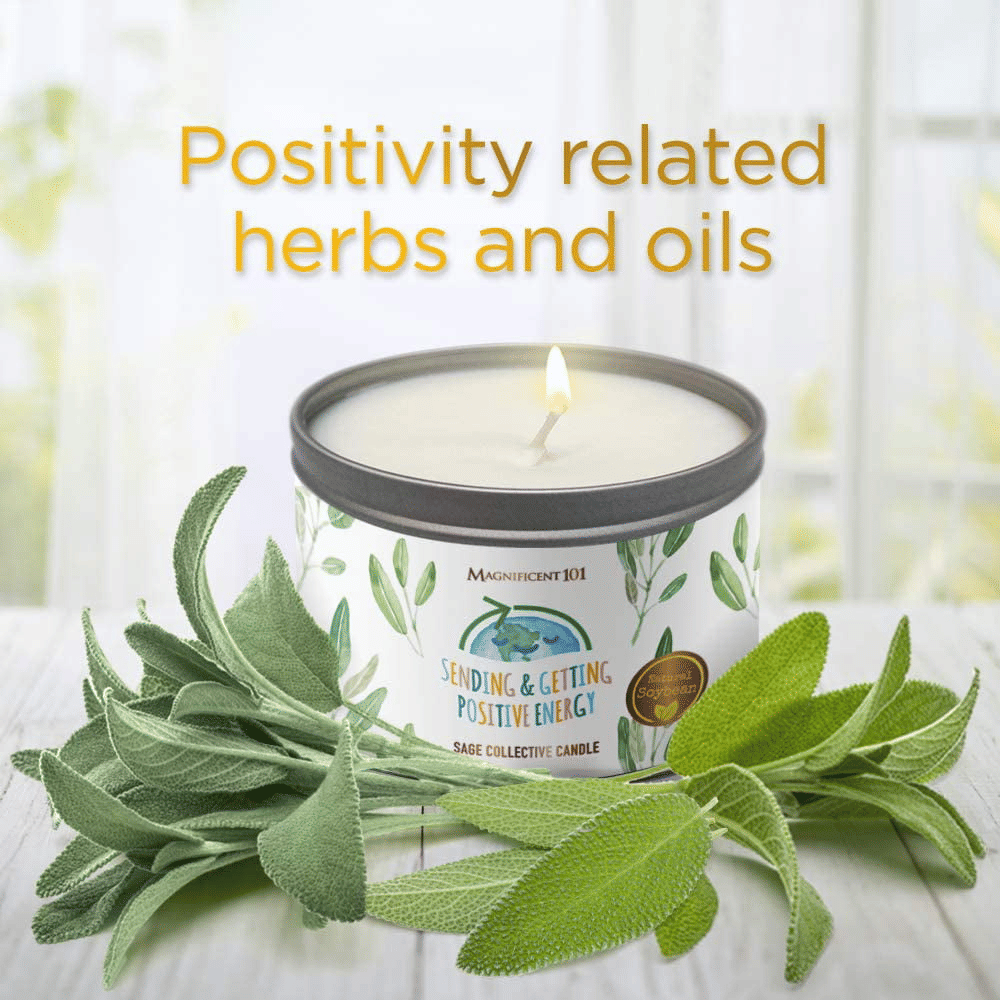 Magnificent 101 Long Lasting Sage Scented Collective Smudge Candle | 6 Oz - 35 Hour Burn | Candle for House Energy Cleansing & Manifestation | Sending & Getting Positive Energy