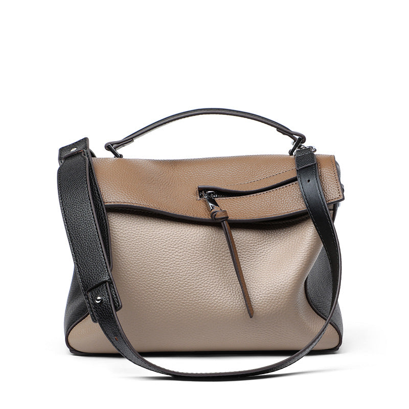 Genuine leather bag for female bag shoulder bag large capacity with contrast color pattern tote - SJB-DIAMOND ELITES