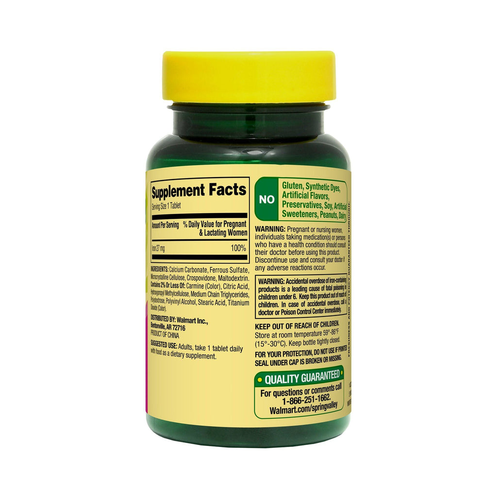 Spring Valley Iron as Ferrous Sulfate Tablets Dietary Supplement; 27 mg; 250 Count