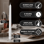 OSHINE 12 Pack Ivory Taper Candles - 10 Inch White Dripless Candles Sets , Unscented & Smokeless Candles ,8 Hours Long Burning for Wedding,Dinner,Party, and Home Decor Candlesticks