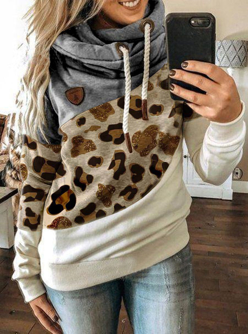 Printed stitching hooded fleece loose sweatshirt Pi-Mart