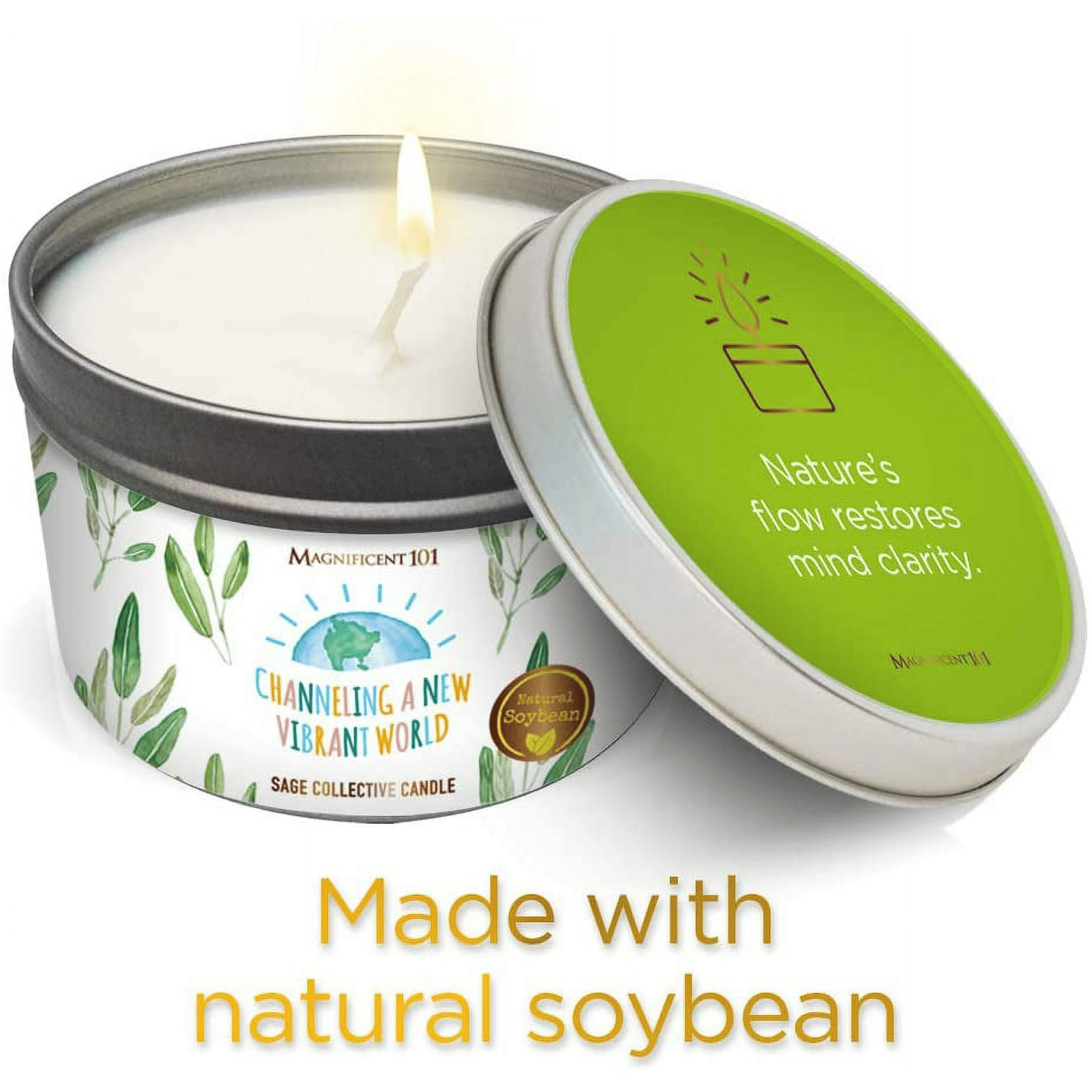 Magnificent 101 Pure White Sage Collective Aromatherapy Candle | 6 Oz - 35-Hour Burn | Made of 100% Soy Wax & Herbs | Ideal for Meditation, House Energy Cleansing & Manifestation EasyOptionXY LLC