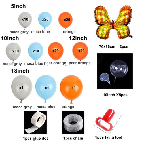 123Pcs Orange Gray Blue Butterflly Foil Helium Balloons Arch Garland Birthday Decorations For Baby Shower Gender Reveal Party Decorations Hallowen Decoration Butterfly Ballons Stevvex