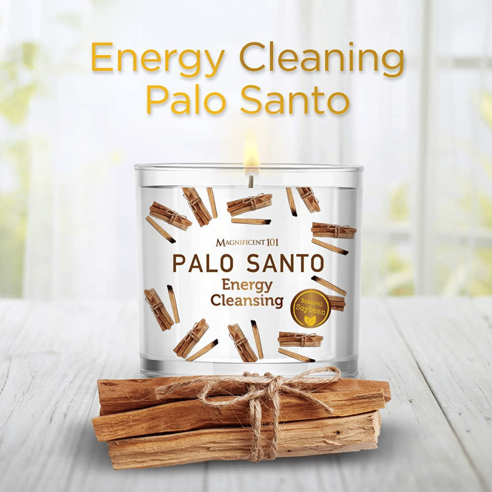 Magnificent 101 Long Lasting Palo Santo Scented Aromatherapy Candle | 14 Oz - 56 Hour Burn | A ll N atural & Organic Soy Wax Smudge Candle for House Energy Cleansing, Purification & Manifestation EasyOptionXY LLC