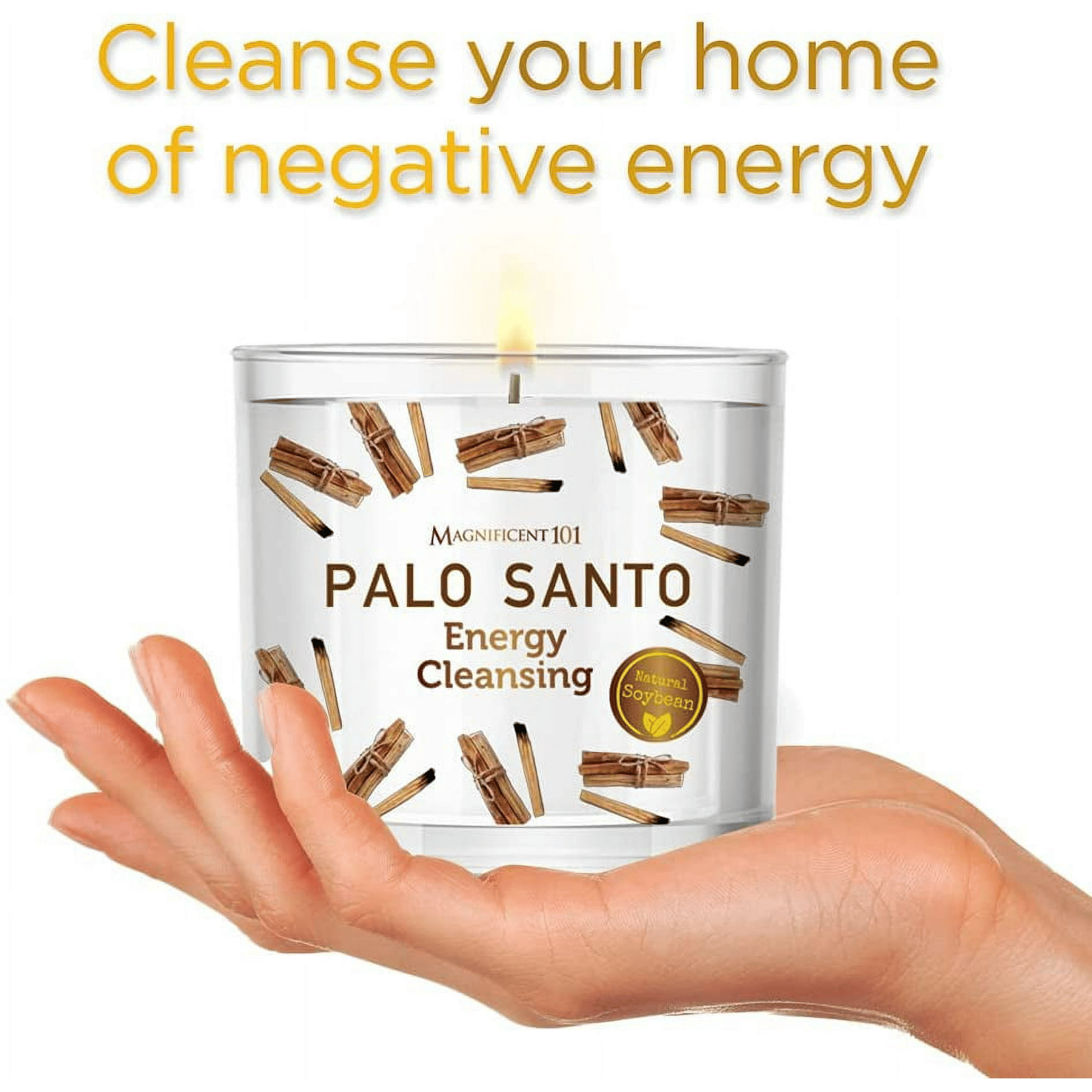 Magnificent 101 Long Lasting Palo Santo Scented Aromatherapy Candle | 14 Oz - 56 Hour Burn | A ll N atural & Organic Soy Wax Smudge Candle for House Energy Cleansing, Purification & Manifestation EasyOptionXY LLC