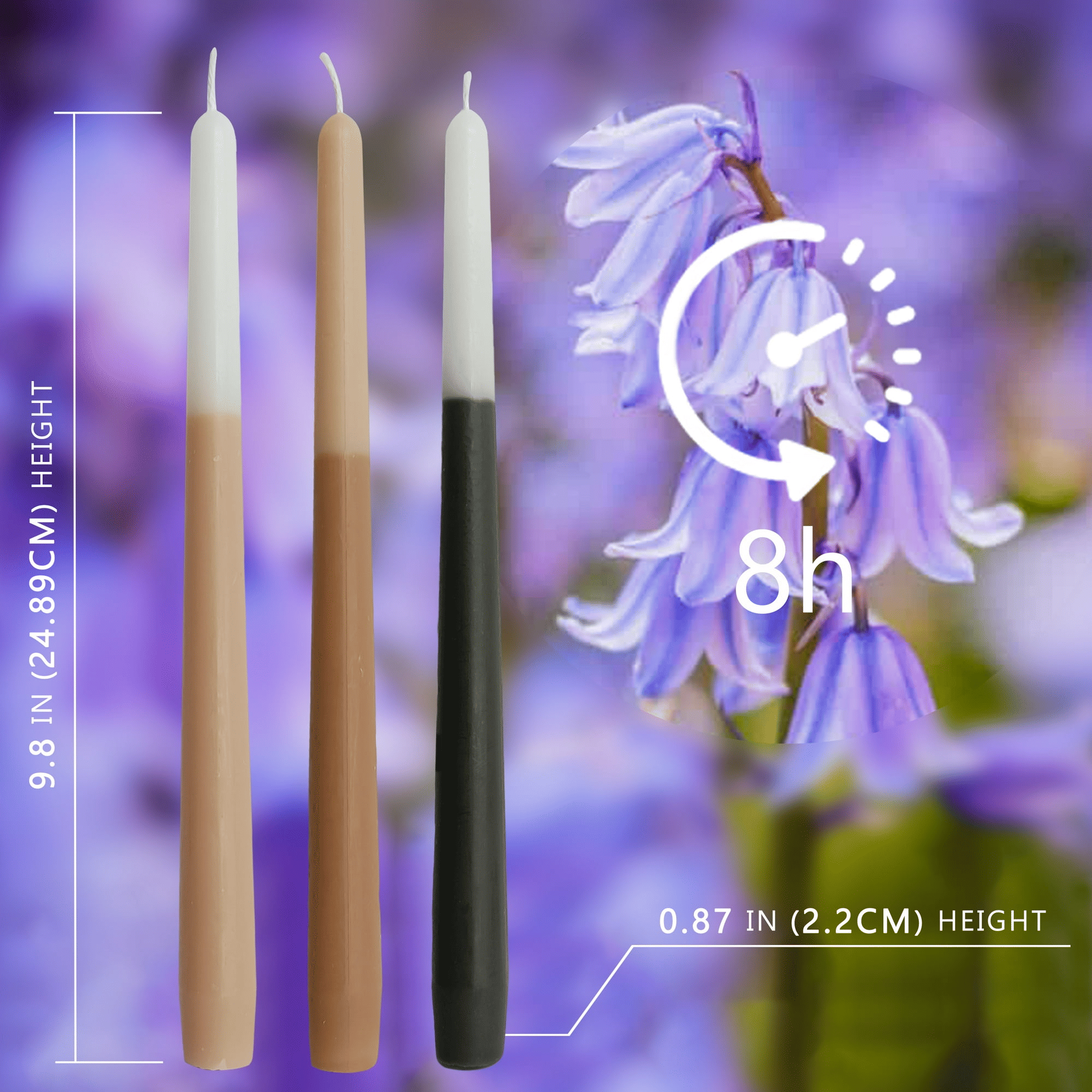 FCMSHAMD 10'' Bluebell Scented Taper Candles - Dripless (6 Pack) EasyOptionXY LLC
