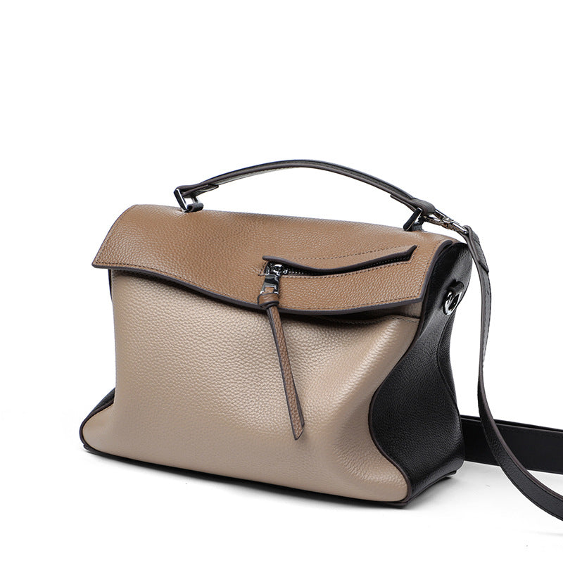 Genuine leather bag for female bag shoulder bag large capacity with contrast color pattern tote - SJB-DIAMOND ELITES