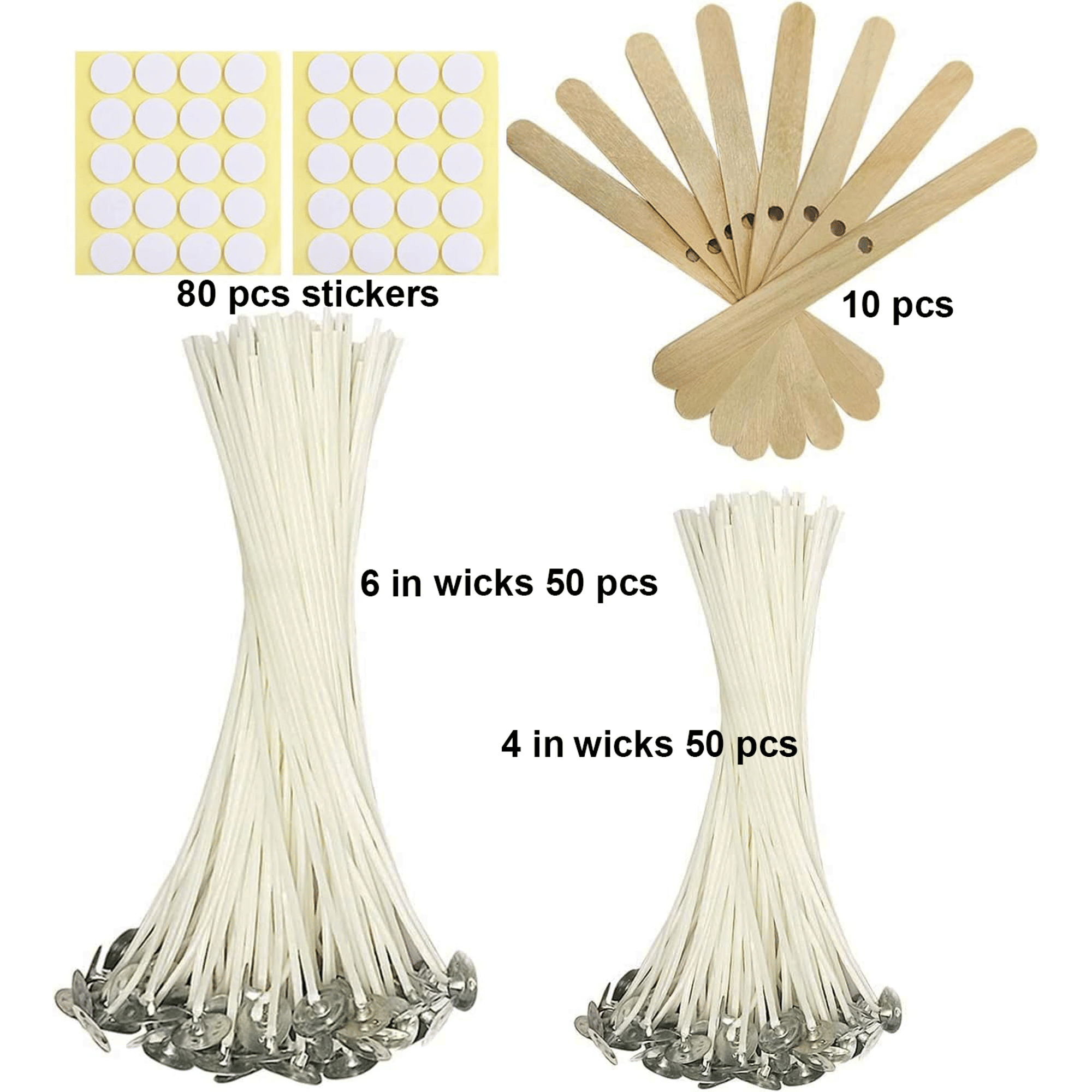 Harnico 100 Pcs Cotton Candle Wicks for Candle Making 6/4 inch Wicks Smokeless Candle Wick with Metal Base Clip with Wicks Stickers for Scented Candle Butter Candles Soy Candles EasyOptionXY LLC